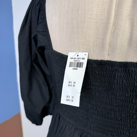 The A&F Emerson Poplin Puff Sleeve Mini Dress Size Large Black Babydoll NWT - Picture 8 of 9